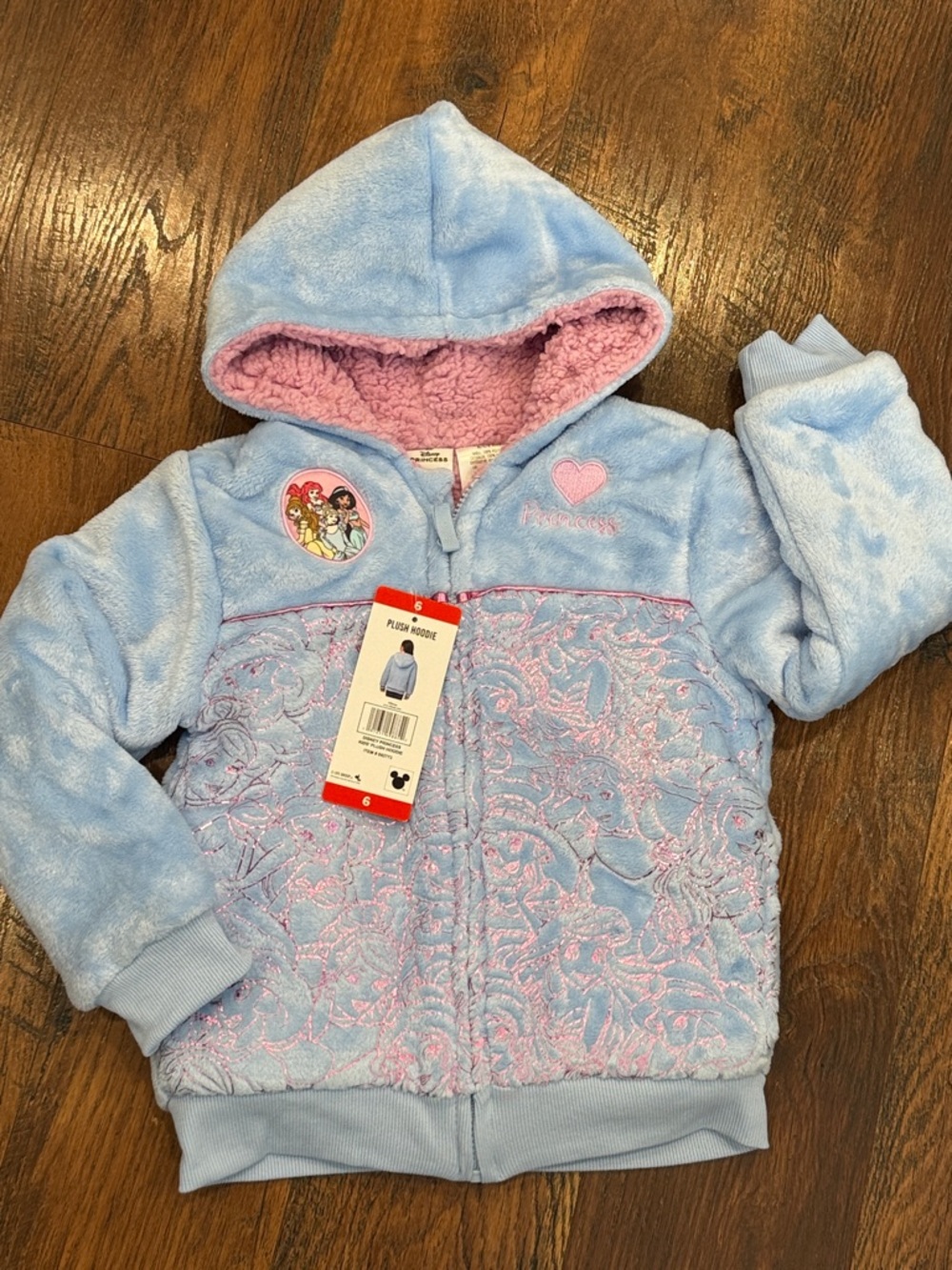 Disney Light Blue Plush Hooded Jacket with Pink Sherpa Lining